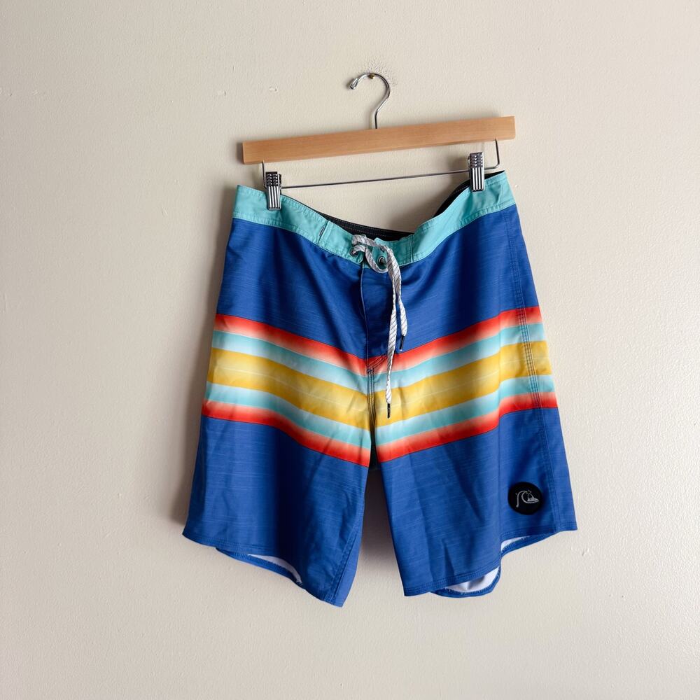 Quiksilver Blue + Yellow Nebalus Highline Six Channel Boardshort Swim Trunk 32